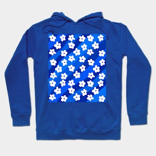 Groovy, Retro Flowers on a Blue Wavy Background Hoodie